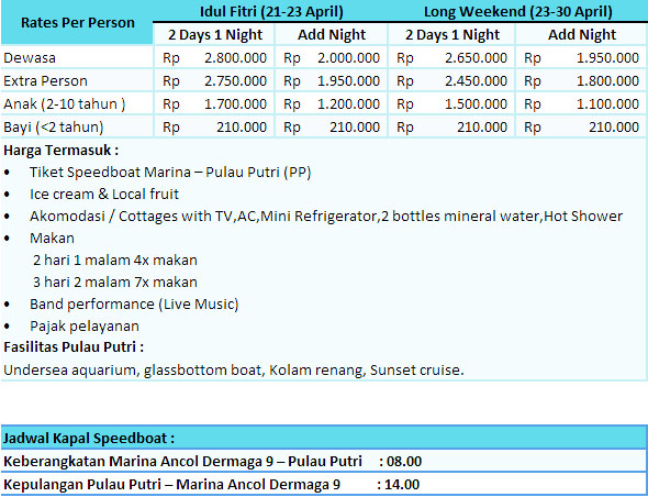 paket menginap pulau putri